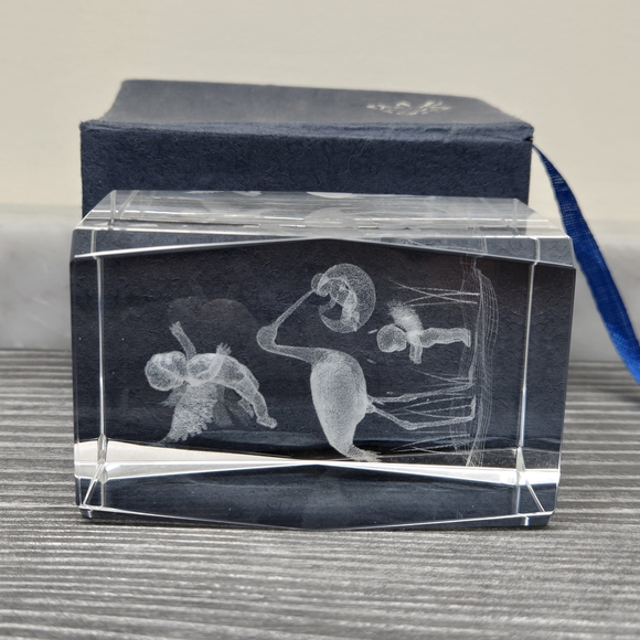 3D Laser Etched Glass Paperweight Cube Art Angel Baby & Stork Crystal Beautiful - Picture 9 of 13